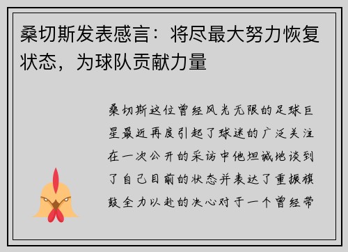 桑切斯发表感言：将尽最大努力恢复状态，为球队贡献力量