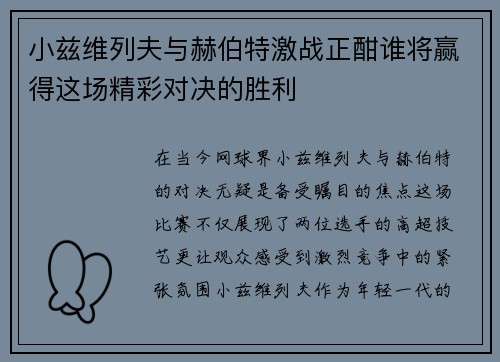 小兹维列夫与赫伯特激战正酣谁将赢得这场精彩对决的胜利