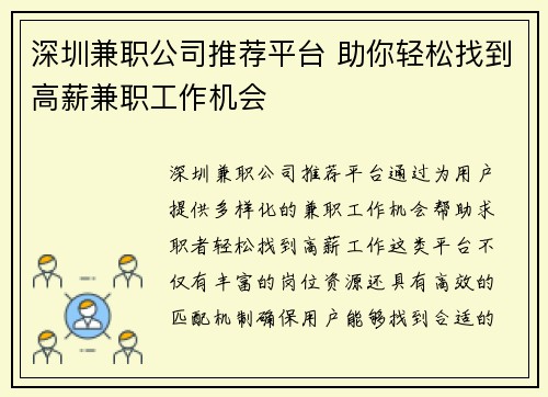 深圳兼职公司推荐平台 助你轻松找到高薪兼职工作机会