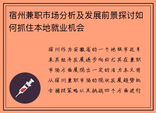 宿州兼职市场分析及发展前景探讨如何抓住本地就业机会