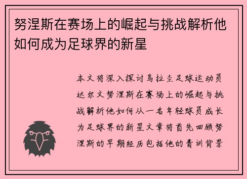 努涅斯在赛场上的崛起与挑战解析他如何成为足球界的新星